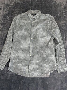 Perry Ellis Mens Long Sleeve Button-Up Shirt L Geometric Pattern Stretch